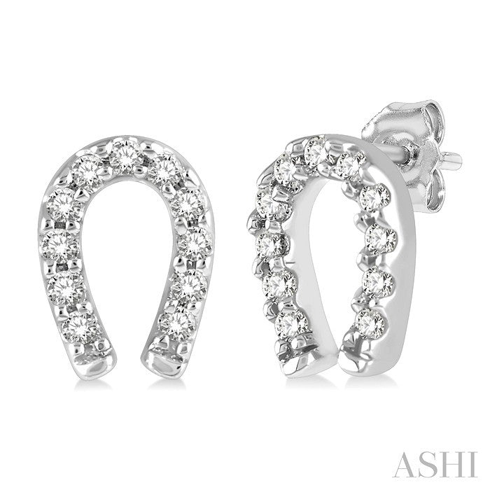 1/10 Ctw Horseshoe Charm Round Cut Diamond Petite Earrings in 10K White Gold