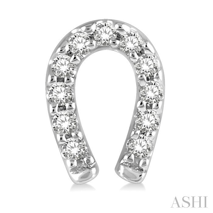 1/10 Ctw Horseshoe Charm Round Cut Diamond Petite Earrings in 10K White Gold