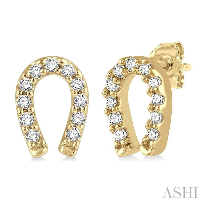 1/10 Ctw Horseshoe Charm Round Cut Diamond Petite Earrings in 10K Yellow Gold