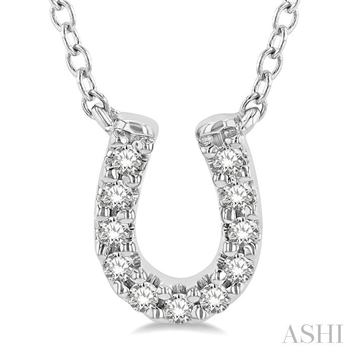 1/10 Ctw Horseshoe Charm Round Cut Diamond Petite Fashion Pendant With Chain in 10K White Gold