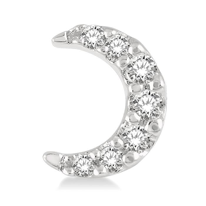 1/10 Ctw Star & Crescent Mix Round Cut Diamond Petite Fashion Earrings in 10K White Gold