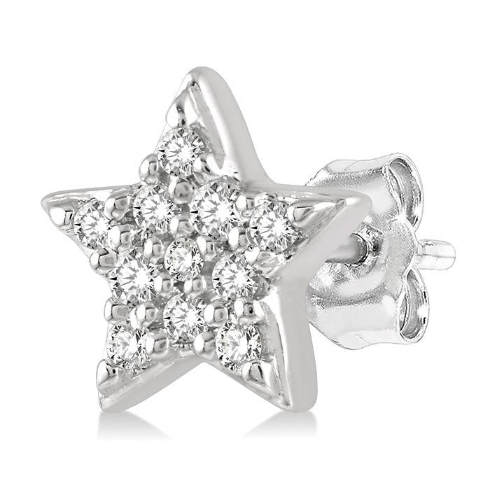 1/10 Ctw Star & Crescent Mix Round Cut Diamond Petite Fashion Earrings in 10K White Gold
