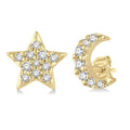 1/10 Ctw Star & Crescent Mix Round Cut Diamond Petite Fashion Earrings in 10K Yellow Gold
