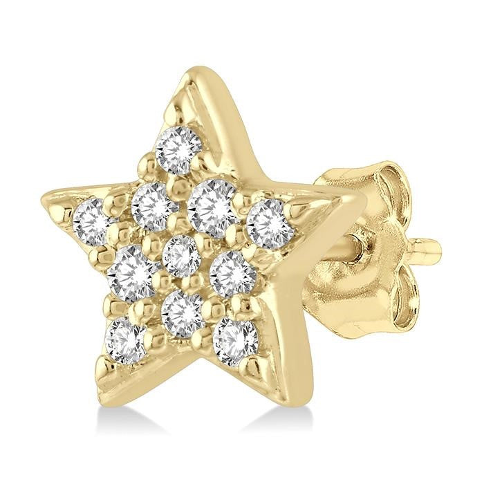 1/10 Ctw Star & Crescent Mix Round Cut Diamond Petite Fashion Earrings in 10K Yellow Gold