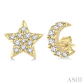 1/10 Ctw Star & Crescent Mix Round Cut Diamond Petite Fashion Earrings in 10K Yellow Gold