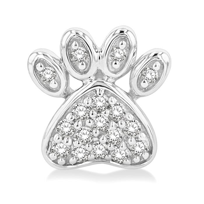 1/8 Ctw Petite Dog Paw Round Cut Diamond Fashion Stud Earrings in 10K White Gold