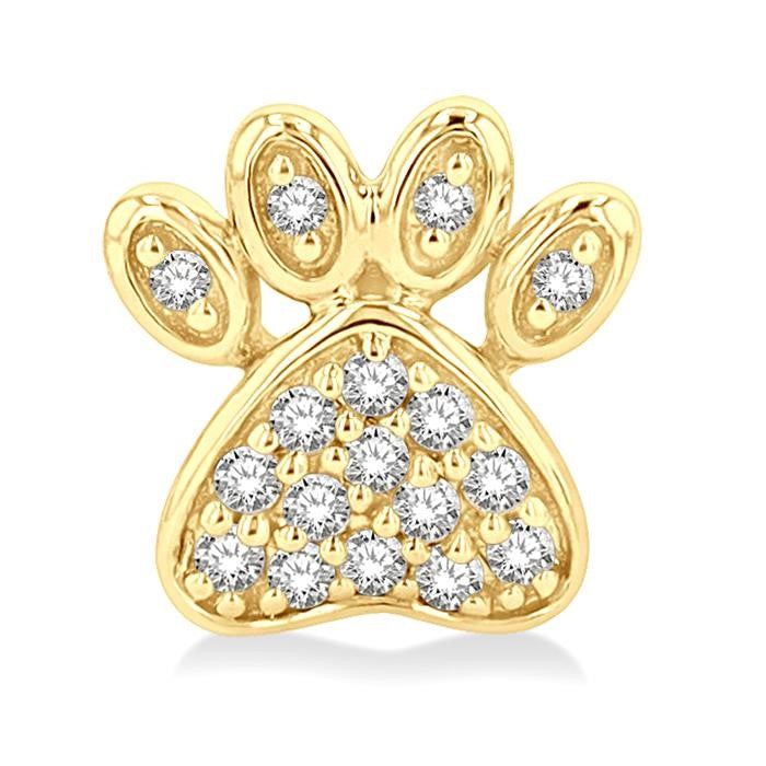 1/8 Ctw Petite Dog Paw Round Cut Diamond Fashion Stud Earrings in 10K Yellow Gold
