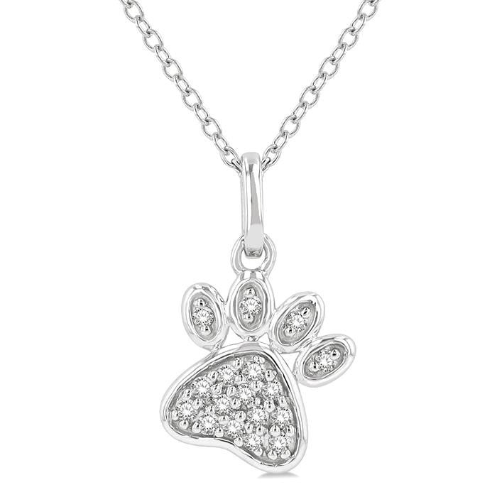 1/10 Ctw Dog Paw Petite Round Cut Diamond Fashion Pendant With Chain in 10K White Gold