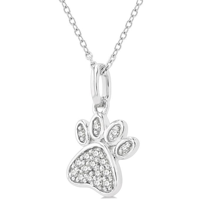 1/10 Ctw Dog Paw Petite Round Cut Diamond Fashion Pendant With Chain in 10K White Gold