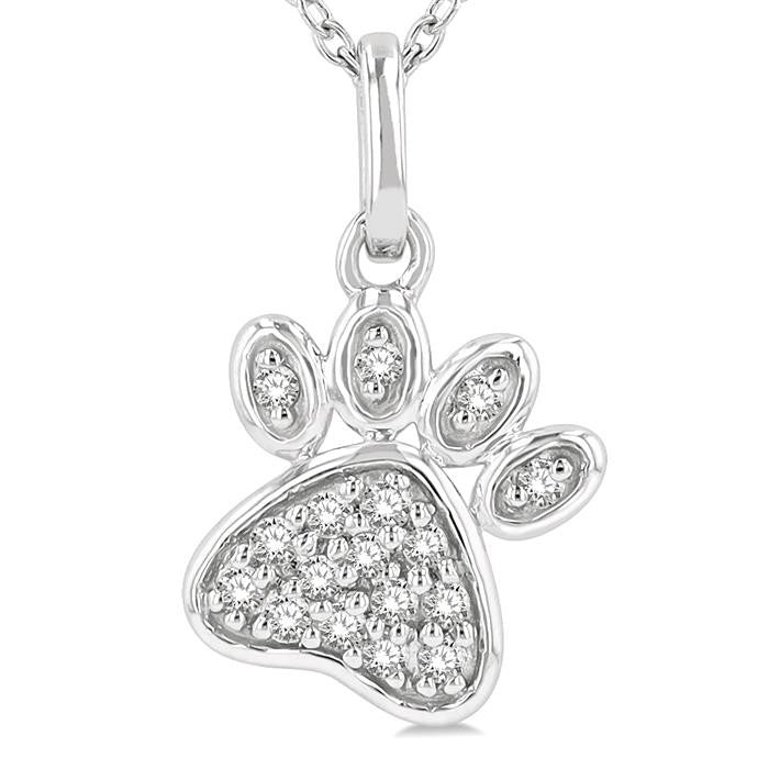 1/10 Ctw Dog Paw Petite Round Cut Diamond Fashion Pendant With Chain in 10K White Gold