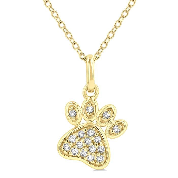 1/10 Ctw Dog Paw Petite Round Cut Diamond Fashion Pendant With Chain in 10K Yellow Gold