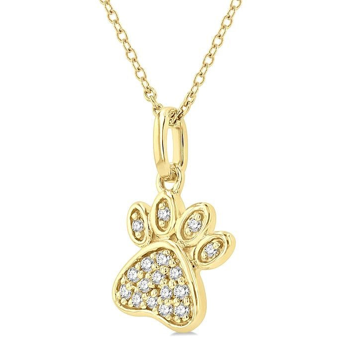 1/10 Ctw Dog Paw Petite Round Cut Diamond Fashion Pendant With Chain in 10K Yellow Gold