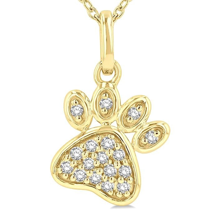1/10 Ctw Dog Paw Petite Round Cut Diamond Fashion Pendant With Chain in 10K Yellow Gold