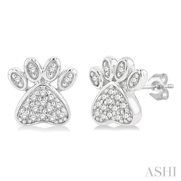 1/8 Ctw Petite Dog Paw Round Cut Diamond Fashion Stud Earrings in 10K White Gold