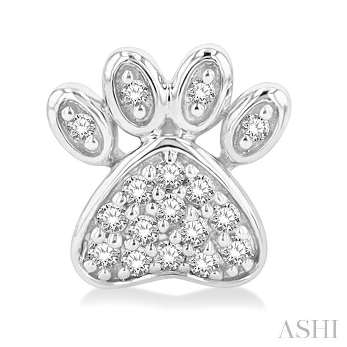 1/8 Ctw Petite Dog Paw Round Cut Diamond Fashion Stud Earrings in 10K White Gold