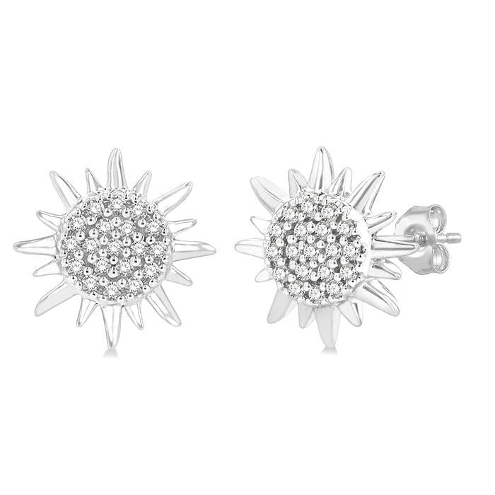 1/8 Ctw Petite Sun Round Cut Diamond Fashion Stud Earrings in 10K White Gold