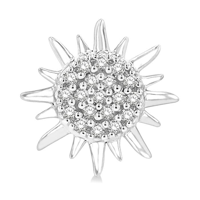 1/8 Ctw Petite Sun Round Cut Diamond Fashion Stud Earrings in 10K White Gold
