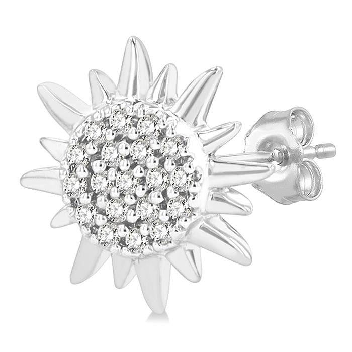 1/8 Ctw Petite Sun Round Cut Diamond Fashion Stud Earrings in 10K White Gold