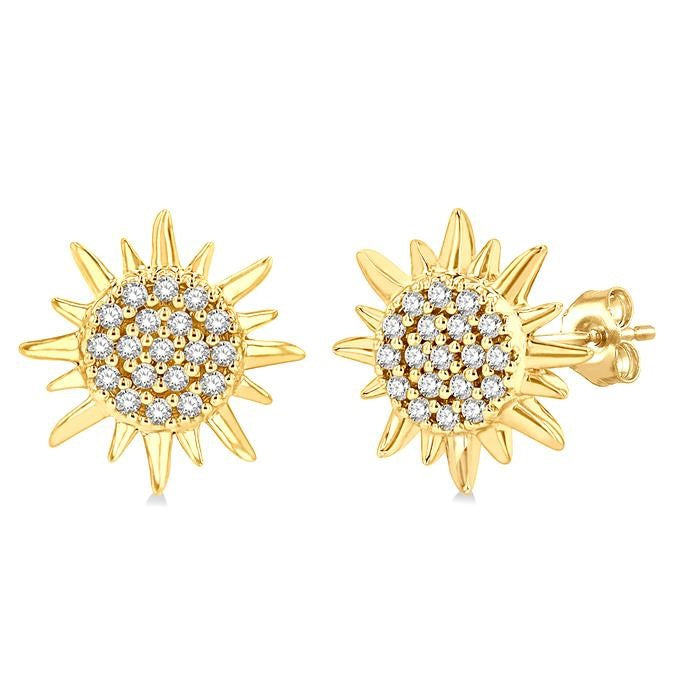 1/8 Ctw Petite Sun Round Cut Diamond Fashion Stud Earrings in 10K Yellow Gold