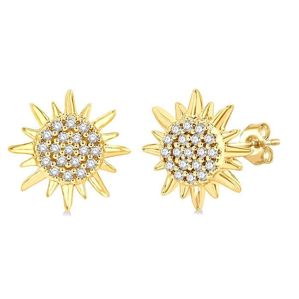 1/8 Ctw Petite Sun Round Cut Diamond Fashion Stud Earrings in 10K Yellow Gold