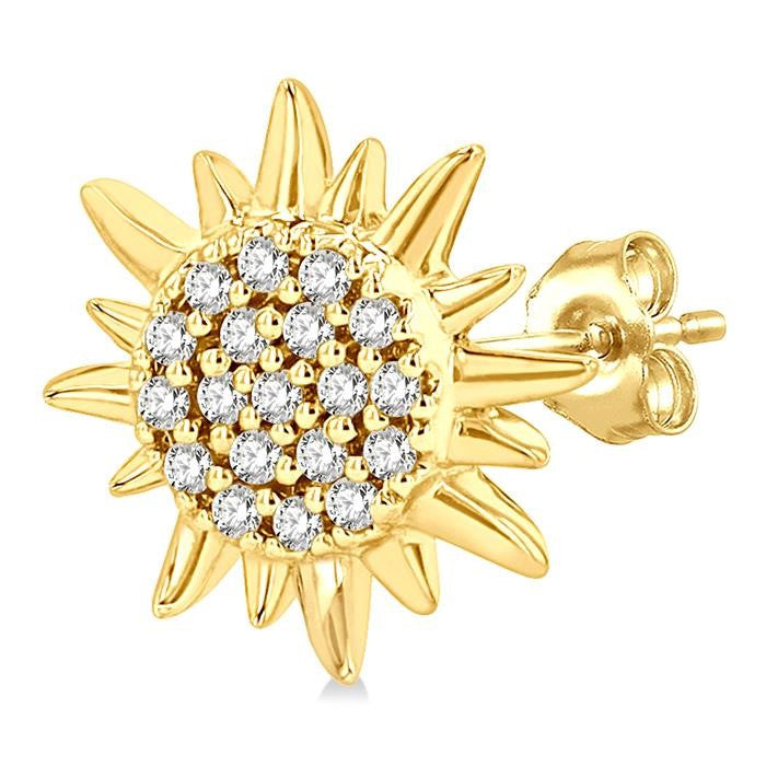 1/8 Ctw Petite Sun Round Cut Diamond Fashion Stud Earrings in 10K Yellow Gold