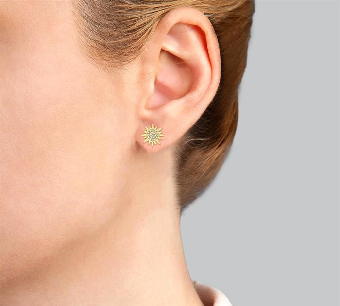 1/8 Ctw Petite Sun Round Cut Diamond Fashion Stud Earrings in 10K Yellow Gold
