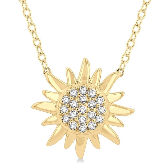 1/10 Ctw Sun Petite Round Cut Diamond Fashion Pendant With Chain in 10K Yellow Gold