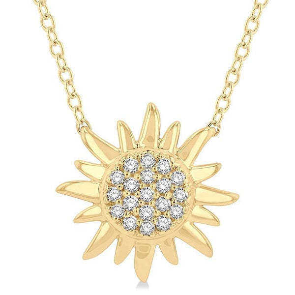 1/10 Ctw Sun Petite Round Cut Diamond Fashion Pendant With Chain in 10K Yellow Gold