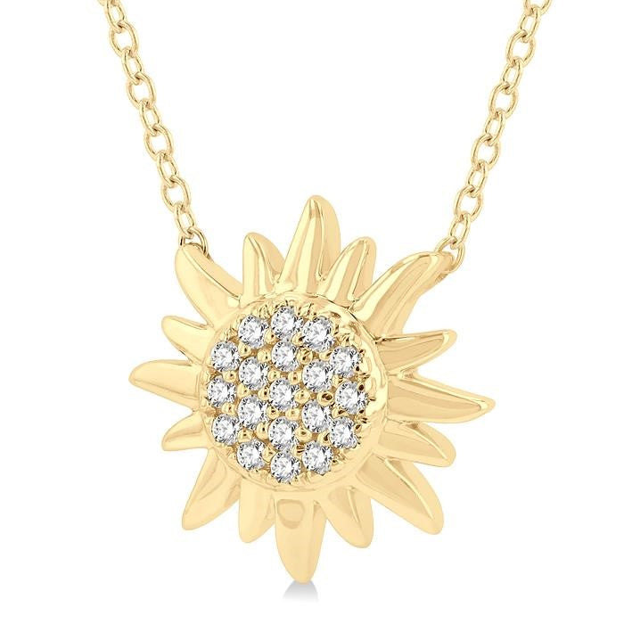 1/10 Ctw Sun Petite Round Cut Diamond Fashion Pendant With Chain in 10K Yellow Gold