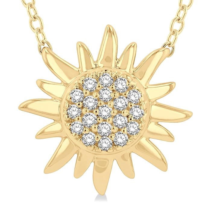 1/10 Ctw Sun Petite Round Cut Diamond Fashion Pendant With Chain in 10K Yellow Gold