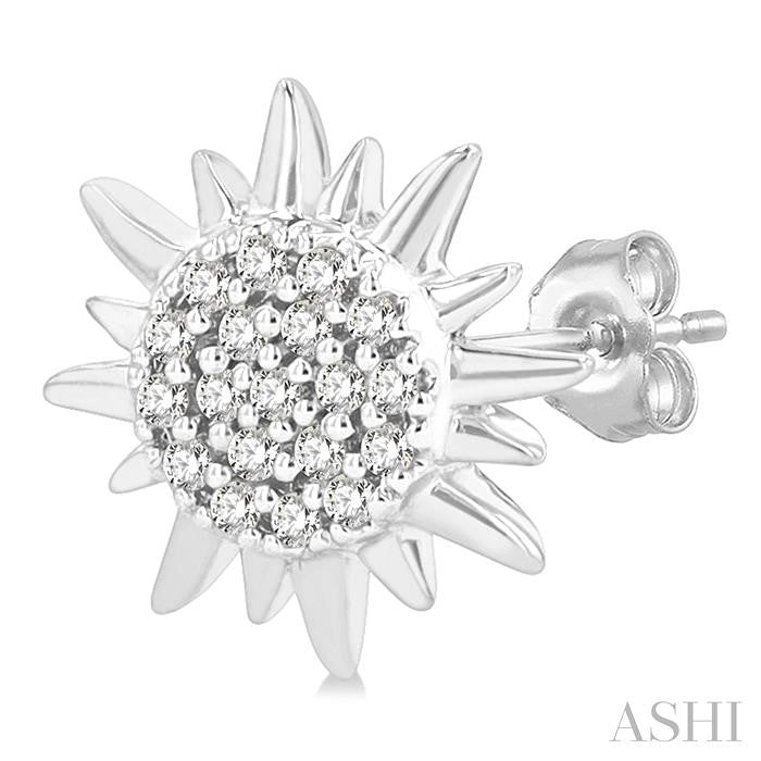 1/8 Ctw Petite Sun Round Cut Diamond Fashion Stud Earrings in 10K White Gold
