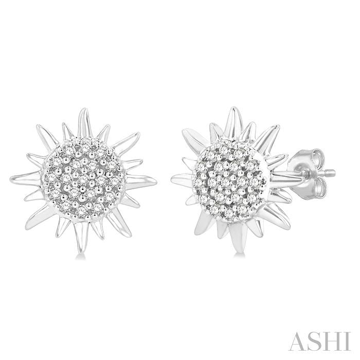 1/8 Ctw Petite Sun Round Cut Diamond Fashion Stud Earrings in 10K White Gold