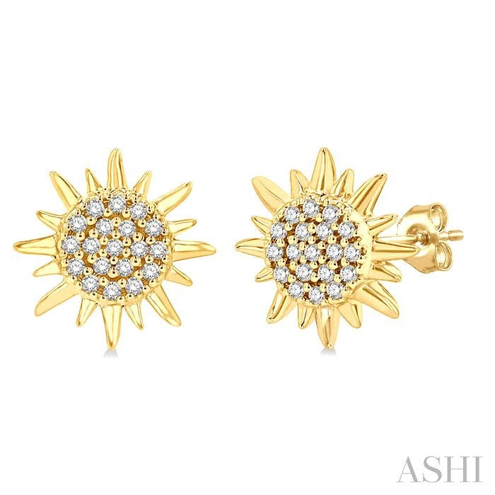 1/8 Ctw Petite Sun Round Cut Diamond Fashion Stud Earrings in 10K Yellow Gold