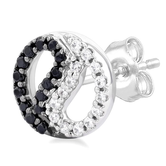 1/5 Ctw Petite Yin Yang Black & White Round Cut Diamond Fashion Stud Earrings in 10K White Gold