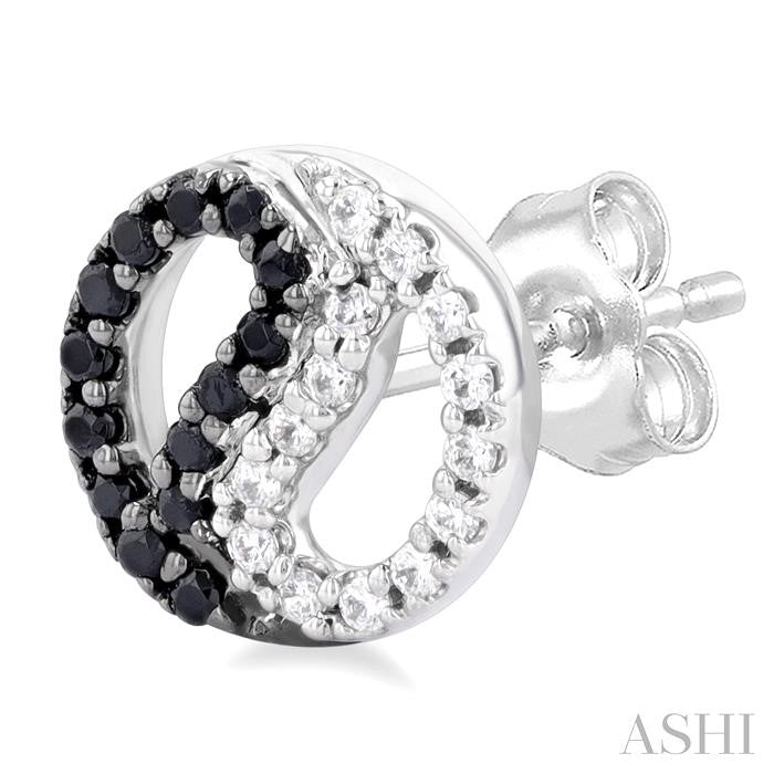 1/5 Ctw Petite Yin Yang Black & White Round Cut Diamond Fashion Stud Earrings in 10K White Gold