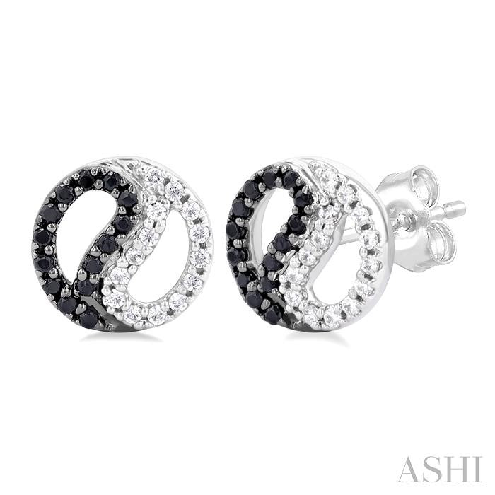 1/5 Ctw Petite Yin Yang Black & White Round Cut Diamond Fashion Stud Earrings in 10K White Gold