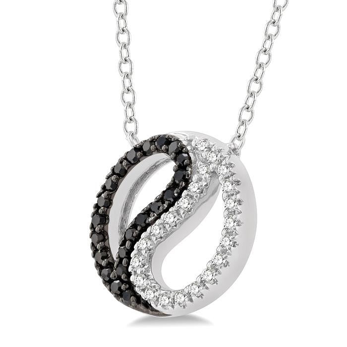 1/6 Ctw Tao Yin Yang Petite White & Black Round Cut Diamond Fashion Pendant With Chain in 10K White Gold
