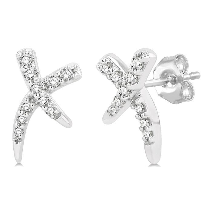 1/10 Ctw X-Shape Petite Round Cut Diamond Fashion Stud Earrings in 10K White Gold