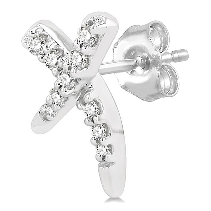 1/10 Ctw X-Shape Petite Round Cut Diamond Fashion Stud Earrings in 10K White Gold