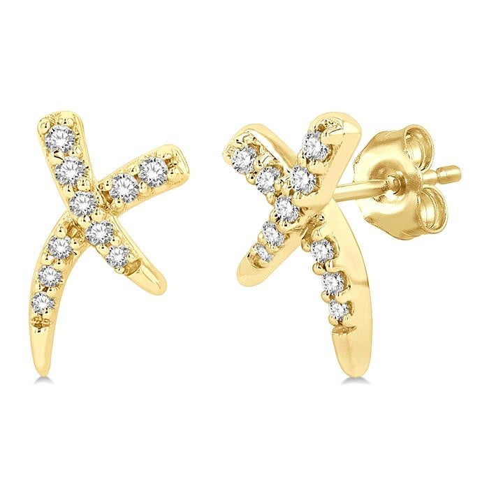 1/10 Ctw X-Shape Petite Round Cut Diamond Fashion Stud Earrings in 10K Yellow Gold