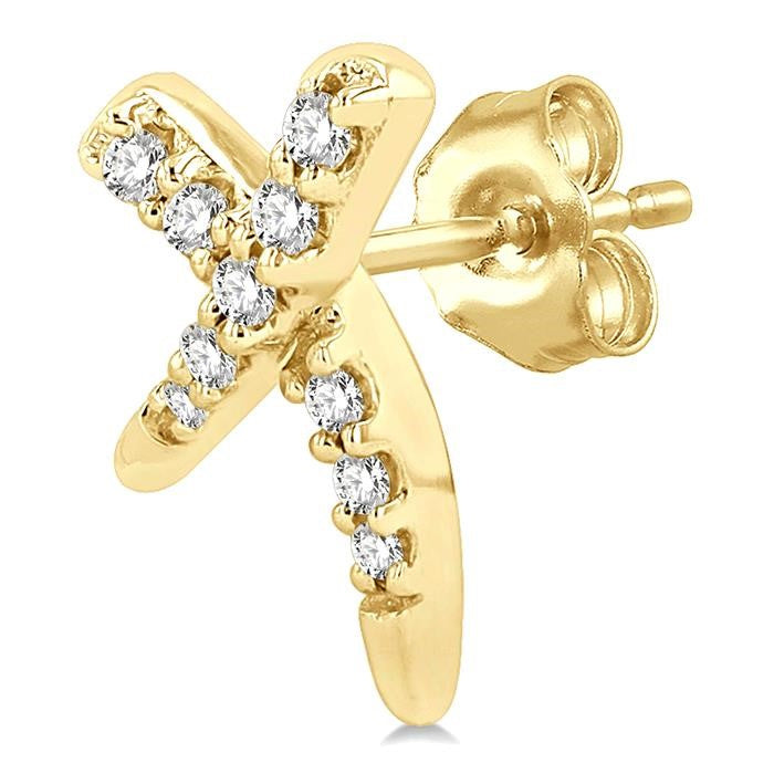 1/10 Ctw X-Shape Petite Round Cut Diamond Fashion Stud Earrings in 10K Yellow Gold