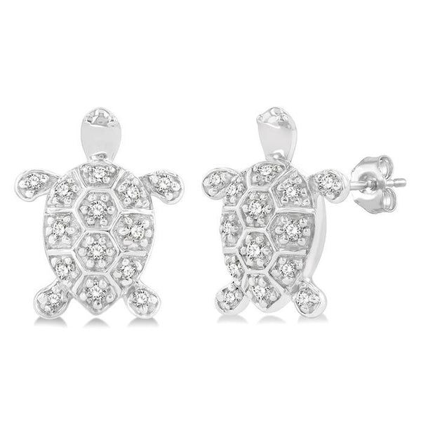 1/6 Ctw Petite Turtle Round Cut Diamond Fashion Stud Earrings in 10K White Gold