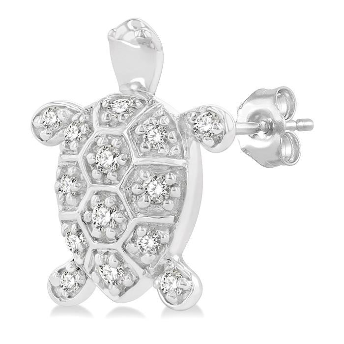 1/6 Ctw Petite Turtle Round Cut Diamond Fashion Stud Earrings in 10K White Gold