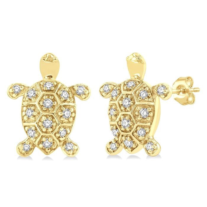 1/6 Ctw Petite Turtle Round Cut Diamond Fashion Stud Earrings in 10K Yellow Gold