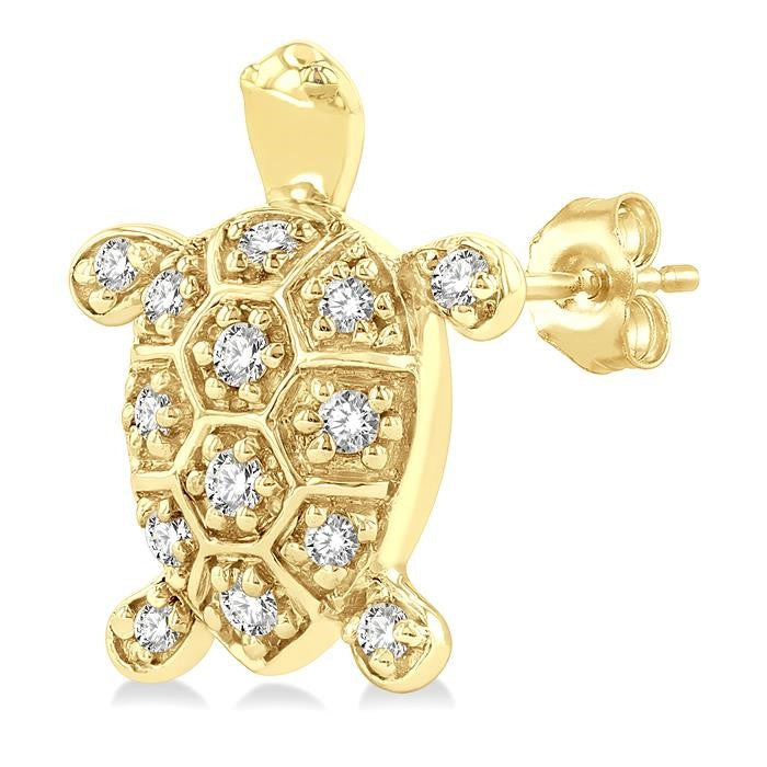 1/6 Ctw Petite Turtle Round Cut Diamond Fashion Stud Earrings in 10K Yellow Gold