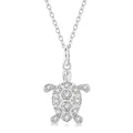 1/6 Ctw Marine Life Turtle Petite Round Cut Diamond Fashion Pendant With Chain in 10K White Gold