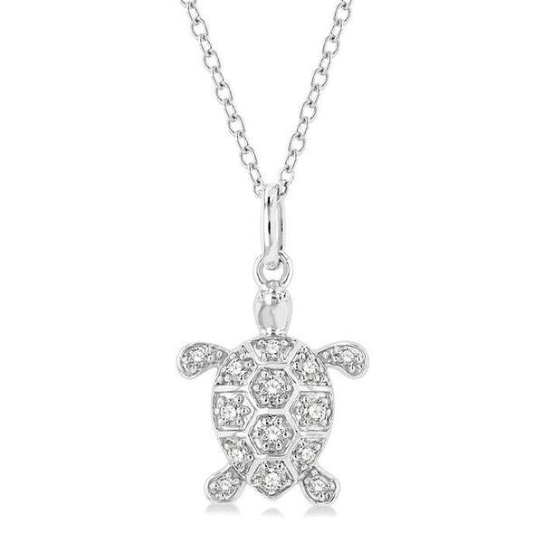 1/6 Ctw Marine Life Turtle Petite Round Cut Diamond Fashion Pendant With Chain in 10K White Gold