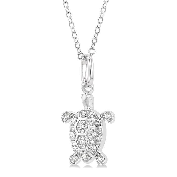 1/6 Ctw Marine Life Turtle Petite Round Cut Diamond Fashion Pendant With Chain in 10K White Gold
