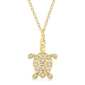 1/6 Ctw Marine Life Turtle Petite Round Cut Diamond Fashion Pendant With Chain in 10K Yellow Gold