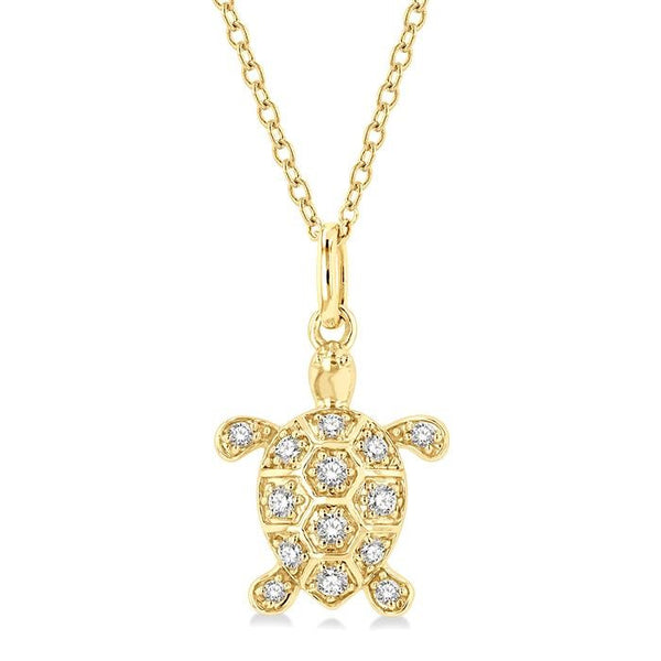 1/6 Ctw Marine Life Turtle Petite Round Cut Diamond Fashion Pendant With Chain in 10K Yellow Gold